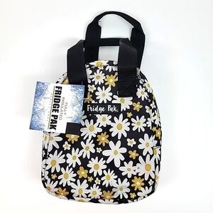 Fridge Pak Fully Insulated Personal Lunch Bag/Tote Black w/ Yellow & White Daisy